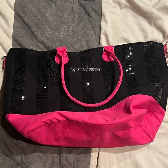 Victoria's Secret Black and Hot Pink Sequin Tote - Picture 1 of 4
